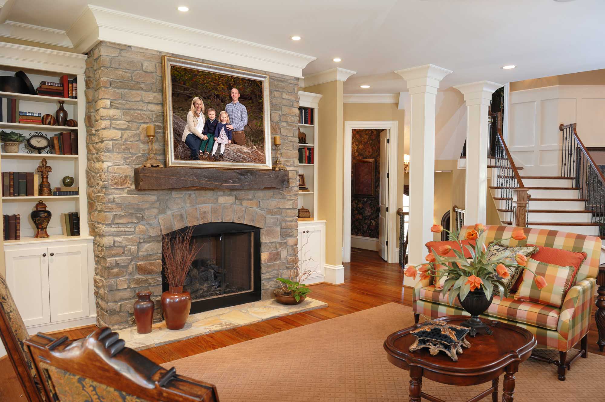 Full Living Room with Portrait over Fireplace | Lisa Maco Photography, Washington, DC