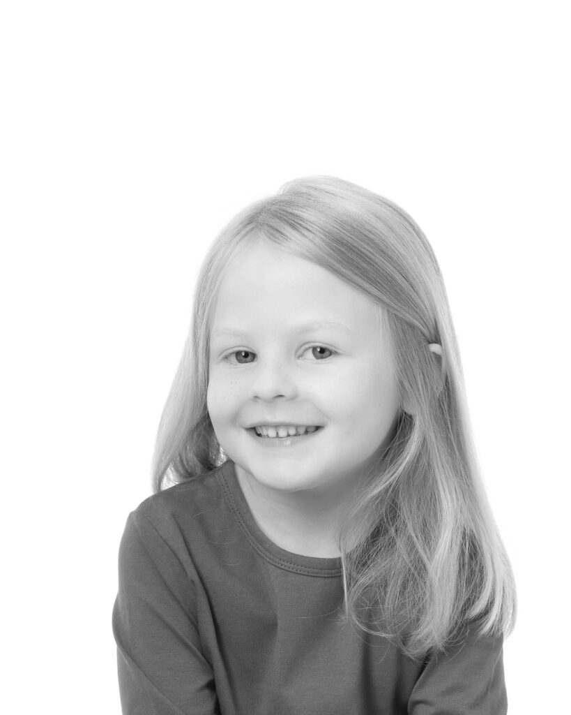 black and white portrait of a little girl