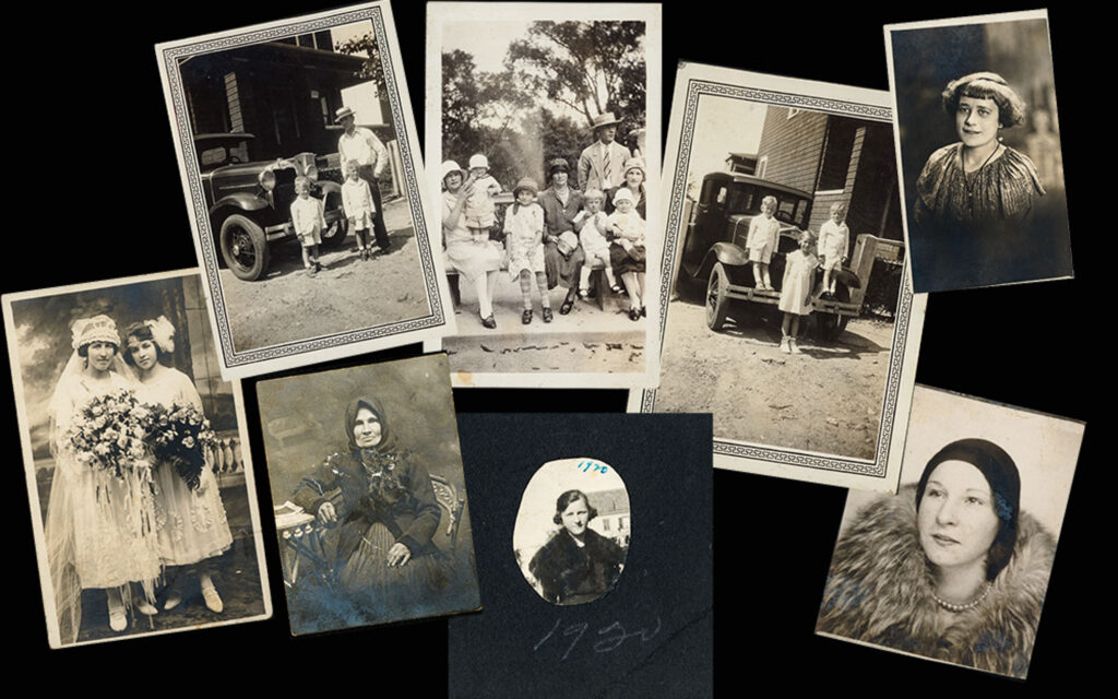 Vintage family photographs arranged in a collage showing portraits and group scenes spanning decades of American family history | Lisa Maco Photography