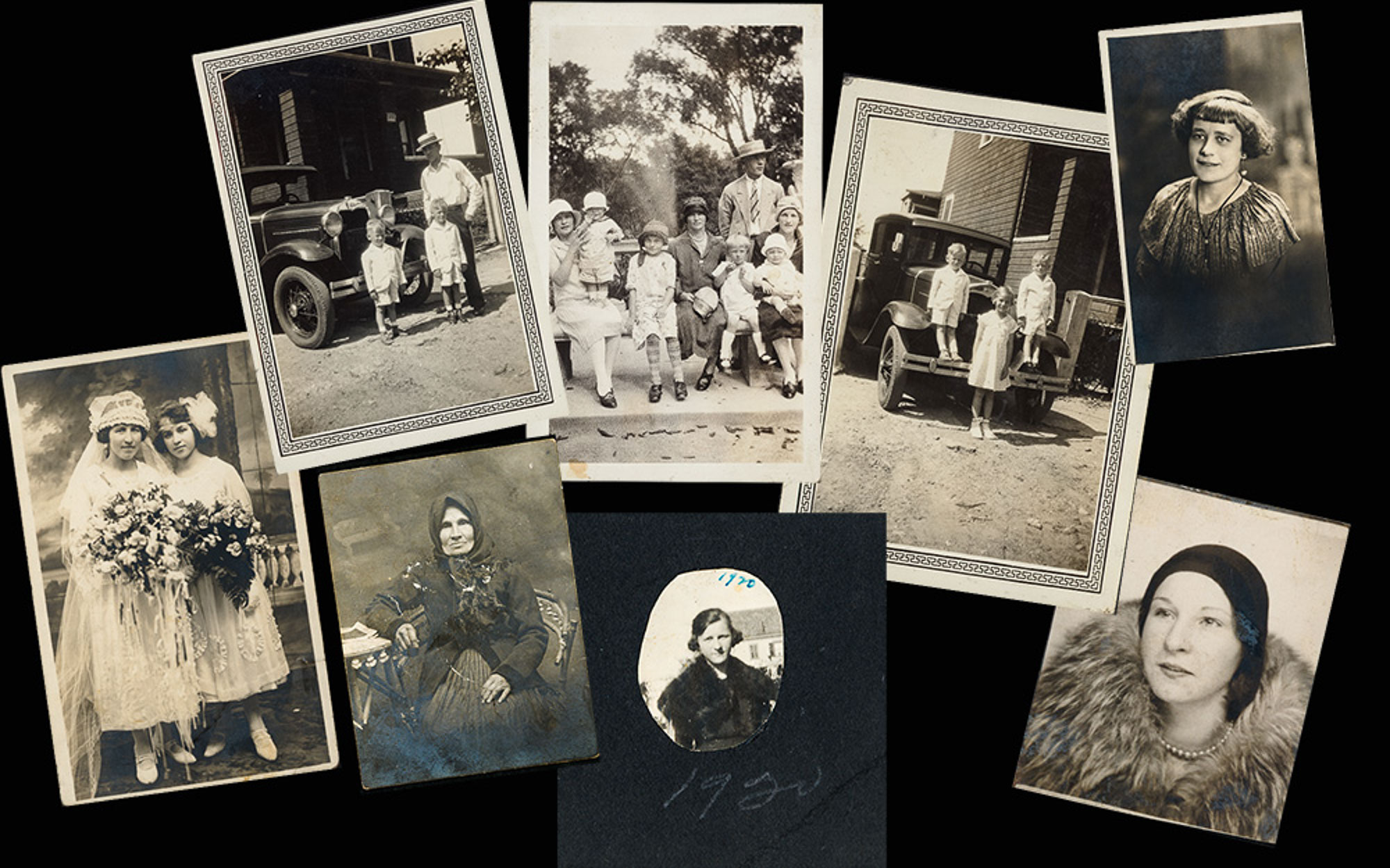 Vintage family photographs arranged in a collage showing portraits and group scenes spanning decades of American family history | Lisa Maco Photography