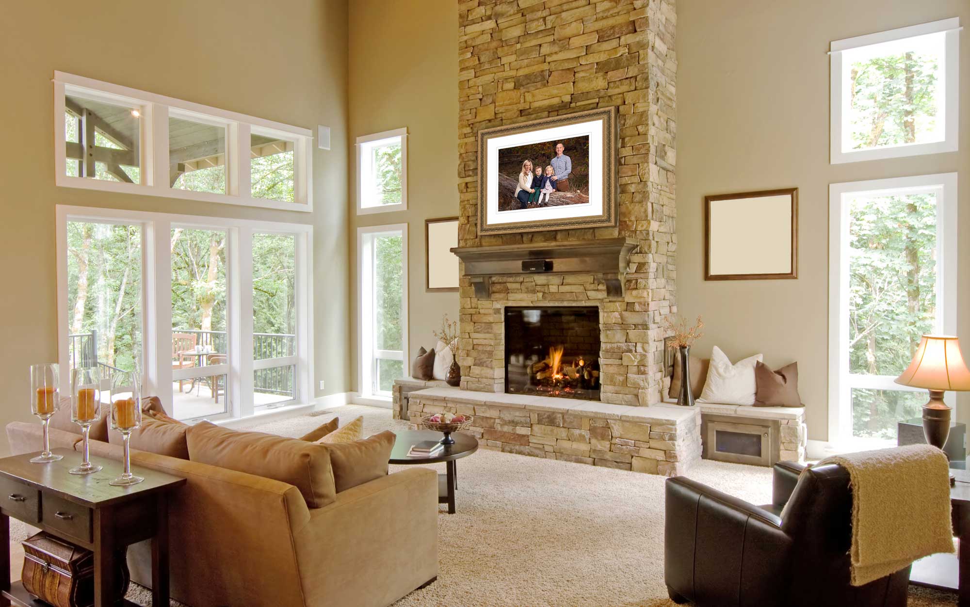 dc family room showcasing family photo over fireplace | Lisa Maco Photography