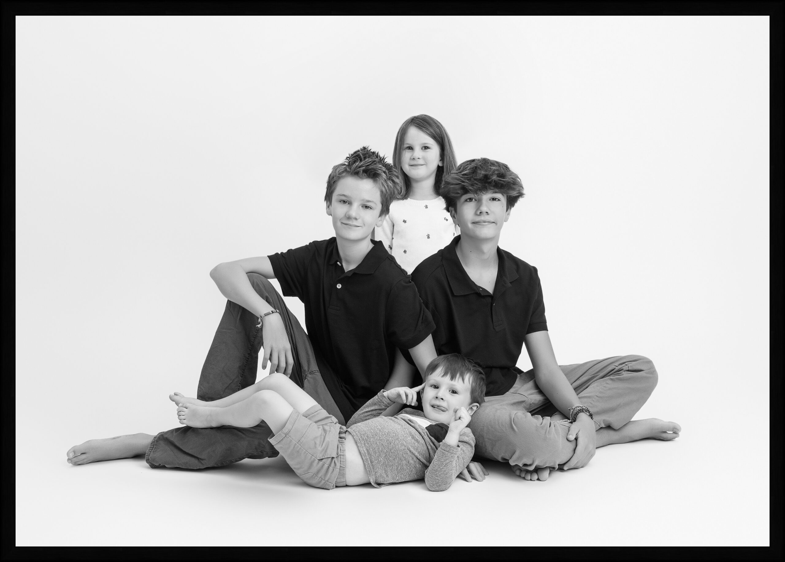 just the kids portrait in black and white