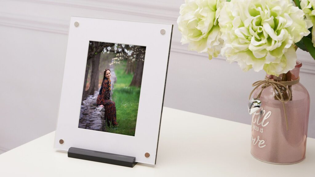 store matted prints in portrait boxes and display in modern plexiglass frame 